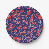 Rotes und blaues Blumenmuster Pappteller (Vorderseite)