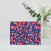 Rotes und blaues Blumenmuster Postkarte (Stehend Vorderseite)
