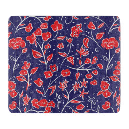 Rotes und blaues Blumenmuster Schneidebrett