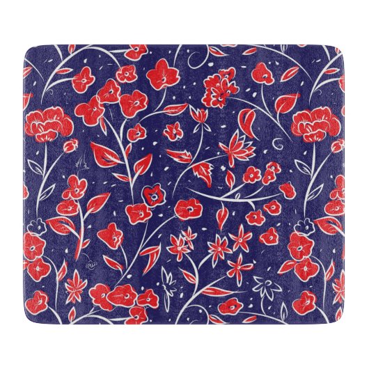 Rotes und blaues Blumenmuster Schneidebrett (Vorderseite)