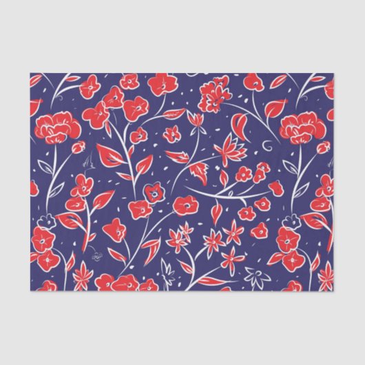 Rotes und blaues Blumenmuster Seidenpapier (Vorderseite)