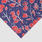 Rotes und blaues Blumenmuster Seidenpapier (Ausschnitt)