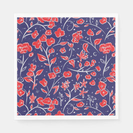 Rotes und blaues Blumenmuster Serviette