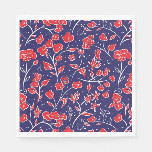 Rotes und blaues Blumenmuster Serviette (Vorderseite)
