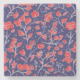 Rotes und blaues Blumenmuster Steinuntersetzer