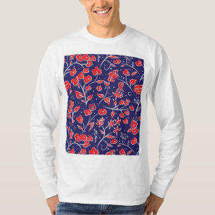 Rotes und blaues Blumenmuster T-Shirt