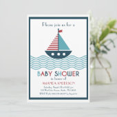 Rotes und blaues Boot BABY SHOWER Einladung (Stehend Vorderseite)