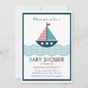 Rotes und blaues Boot BABY SHOWER Einladung