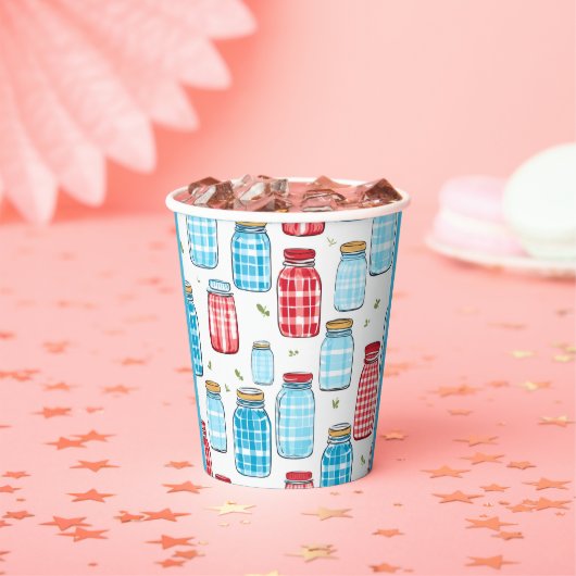 Rotes und blaues Gingham-Mason-Glas-Muster  Pappbecher (Insitu)