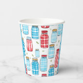 Rotes und blaues Gingham-Mason-Glas-Muster  Pappbecher (Rückseite)