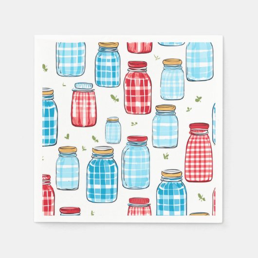 Rotes und blaues Gingham-Mason-Glas-Muster Serviette (Vorderseite)