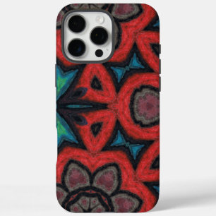 Rotes und blaues Kaleidoskop-Mandala-Blumenmuster iPhone 16 Pro Max Hülle