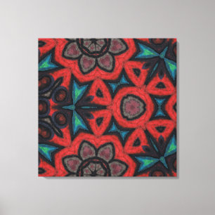 Rotes und blaues Kaleidoskop-Mandala-Blumenmuster Leinwanddruck
