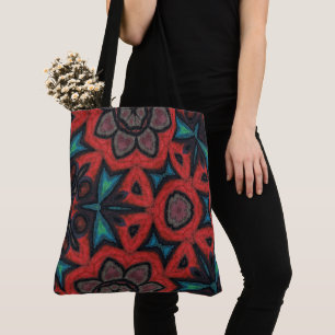 Rotes und Blaues Kaleidoskop-Mandala-Blumenmuster Tasche