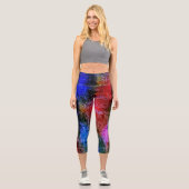 Rotes und blaues Material mit Ölfarbe Capri Leggings (Vorderseite)