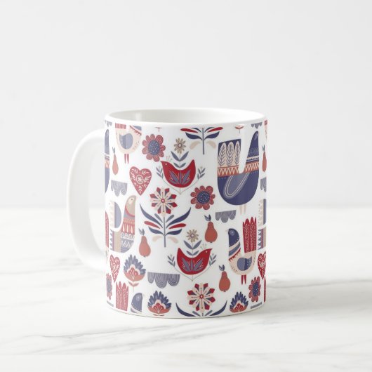 Rotes und blaues Muster der skandinavischen Kaffeetasse (Vorderseite Links)