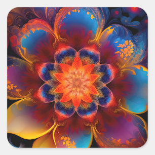 Rotes und blaues New Age Lotus-Design Quadratischer Aufkleber