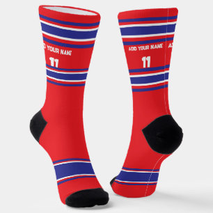 Rotes und Blaues Sporttrikot - Name Nummer Socken