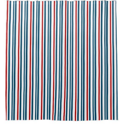 Rotes und blaues Streifenmuster Duschvorhang (Vorderseite)