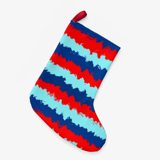 Rotes und blaues Streifenmuster Kleiner Weihnachtsstrumpf (Vorderansicht (hängend))