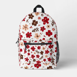 Rotes und braunes florales Doodle-Muster für Kinde Bedruckter Rucksack