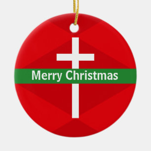 Rotes und Christliches Kreuz frohe Weihnachten Keramik Ornament