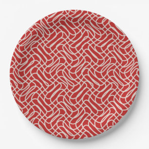 Rotes und cremefarbenes abstraktes Linienmuster Pappteller