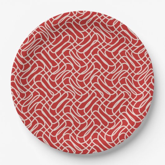 Rotes und cremefarbenes abstraktes Linienmuster Pappteller (Vorderseite)