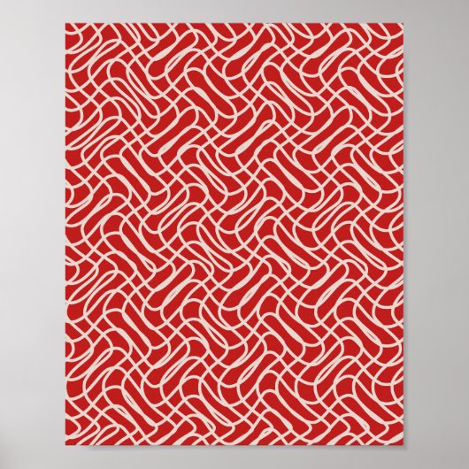 Rotes und cremefarbenes abstraktes Linienmuster Poster (Vorne)
