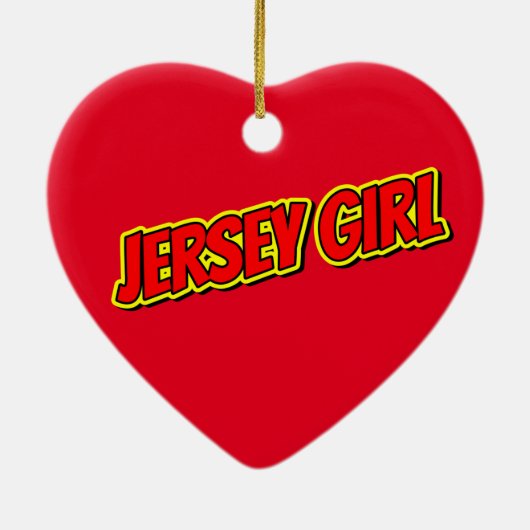 Rotes und gelbes Comic Jersey Girl Keramik Ornament (Hinten)