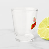 Rotes und gelbes Comic Jersey Girl Schnapsglas (Links)