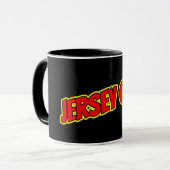 Rotes und gelbes Comic Jersey Girl Tasse (Vorderseite Links)