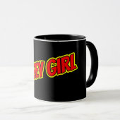 Rotes und gelbes Comic Jersey Girl Tasse (VorderseiteRechts)