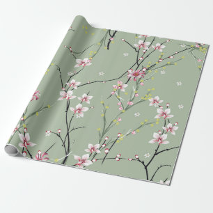 rotes und gelbes kleines Blumemuster auf grünem Hi Geschenkpapier