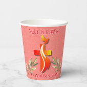 Rotes und Gelbes Kreuz und eine Taubenbestätigung Pappbecher (Rückseite)