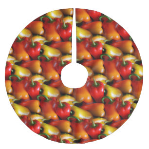 Rotes und gelbes Paprikaschoten-Baumrock Polyester Weihnachtsbaumdecke