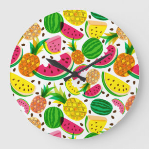 Rotes und gelbes tropisches Fruchtmuster Große Wanduhr