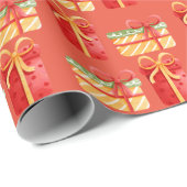 Rotes und gelbes Weihnachtsgeschenk Rotes Orangenp Geschenkpapier (Rolleneckpunkt)