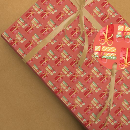 Rotes und gelbes Weihnachtsgeschenk Rotes Orangenp Geschenkpapier