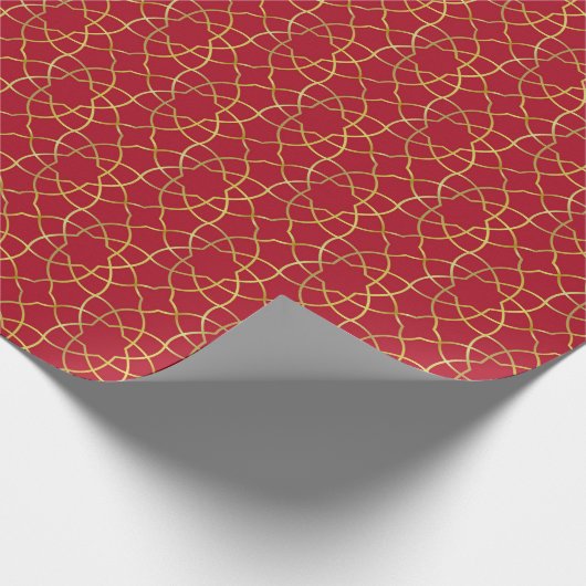 Rotes und Gold Arabesque Wrapping Paper (Roll) Geschenkpapier (Ecke)