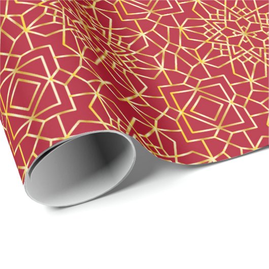 Rotes und Gold Arabesque Wrapping Paper (Roll) Geschenkpapier (Rolleneckpunkt)