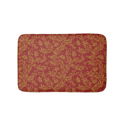 Rotes und goldenes Blumenmuster Badematte (Vorderseite)
