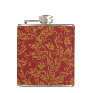 Rotes und goldenes Blumenmuster Flachmann
