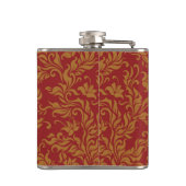 Rotes und goldenes Blumenmuster Flachmann (Rückseite)