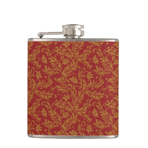 Rotes und goldenes Blumenmuster Flachmann