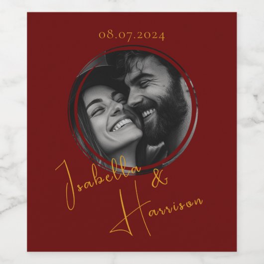 Rotes und goldenes Foto in runder Form Weinetikett (Einzelnes Label)