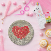 Rotes und goldenes Herz Glam Valentinstag Party Pappteller (Party)