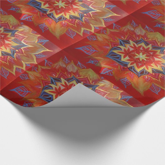 Rotes und goldenes Mandala-glänzendes Wrapping Pap Geschenkpapier (Ecke)