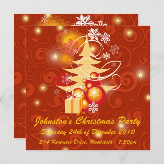 Rotes und goldenes Weihnachtsfest - Party Einladung (Vorne/Hinten)