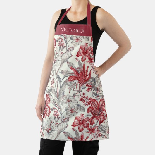 Rotes und graues Shabby Chic mit Blumentieren Pers Schürze (InSitu)